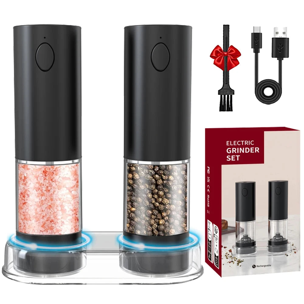 Electric Salt and Pepper Grinder Stainless Steel Set