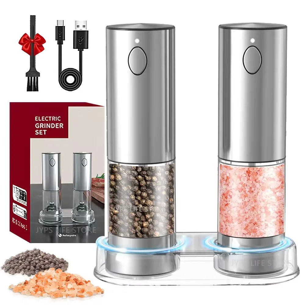 Electric Salt and Pepper Grinder Stainless Steel Set