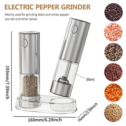 Electric Salt and Pepper Grinder Stainless Steel Set