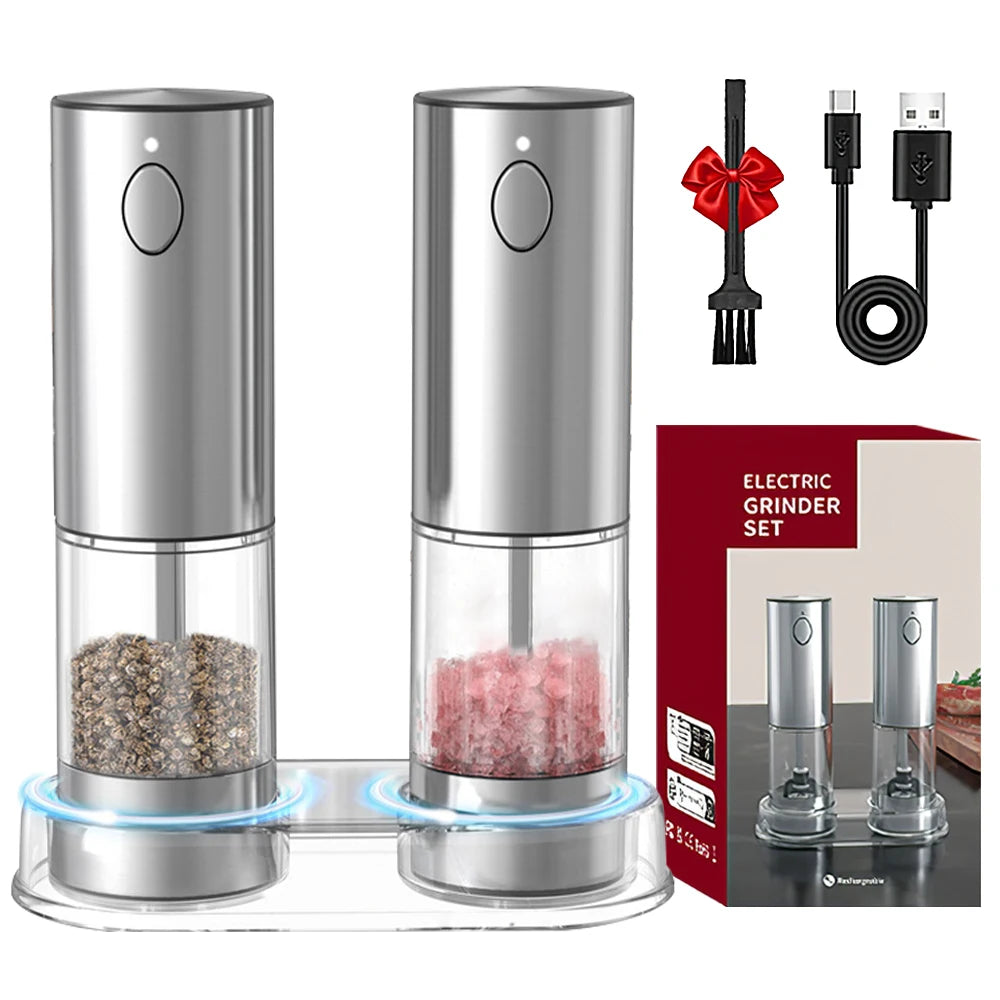 Electric Salt and Pepper Grinder Stainless Steel Set